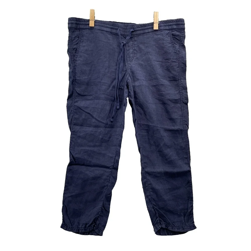 Caslon Linen Pants Women's Medium Petite Navy Coastal Boho Chic Academia Classic